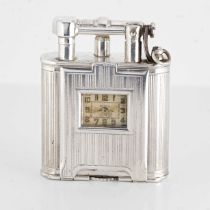 A SOLID SILVER DUNHILL UNIQUE 'B' WATCH LIGHTER CIRCA 1926 Movement: 15J, manual wind, signed