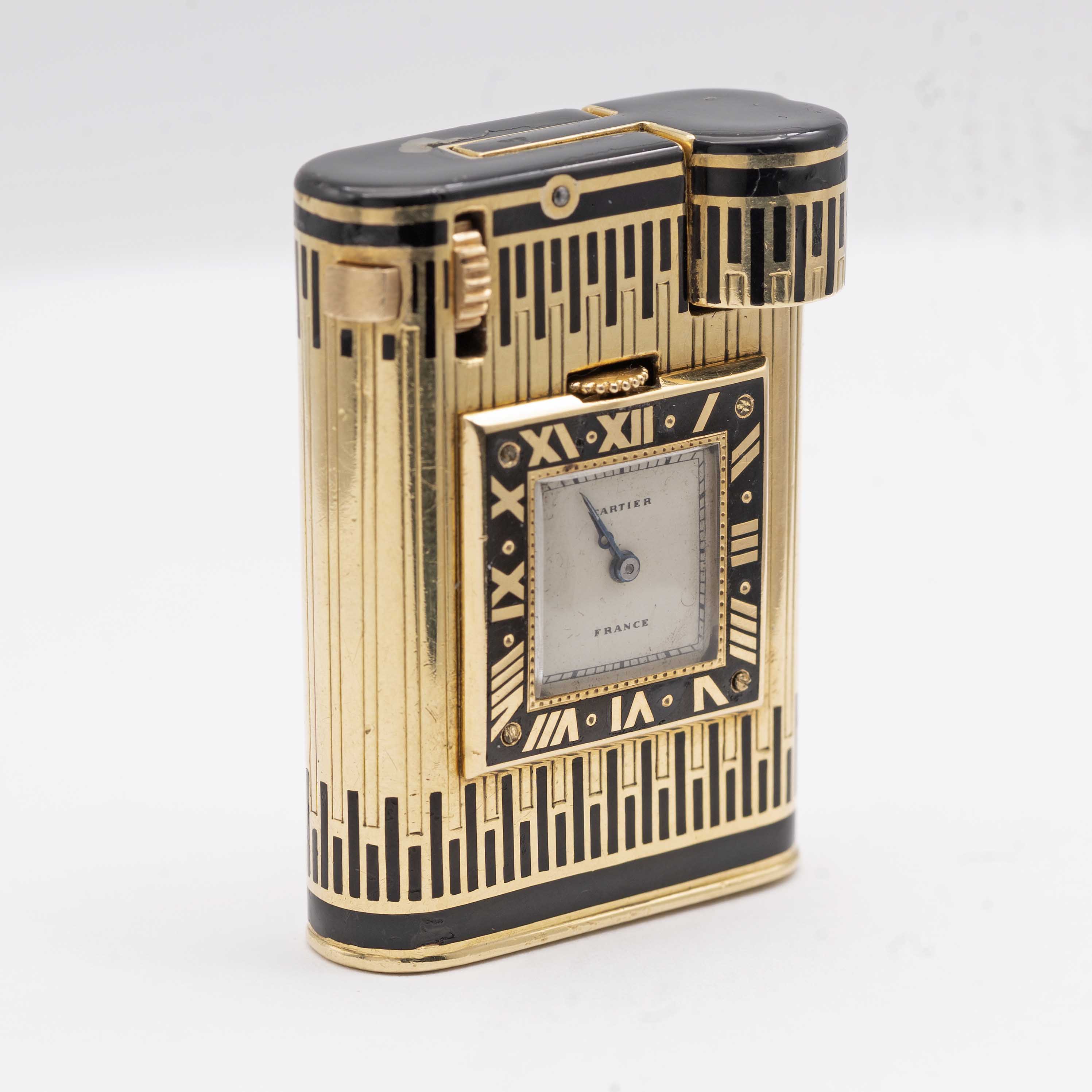 A RARE 18K SOLID GOLD & ENAMEL CARTIER PARIS WATCH LIGHTER CIRCA 1930s Movement: 15J, manual wind, - Image 4 of 7