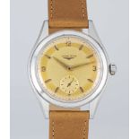 A RARE GENTLEMAN'S LARGE SIZE STAINLESS WRIST LONGINES WRIST WATCH CIRCA 1956, REF. 6555 4 Movement: