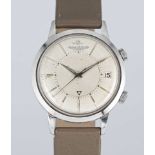 A GENTLEMAN'S STAINLESS STEEL JAEGER LECOULTRE MEMOVOX AUTOMATIC ALARM WRIST WATCH CIRCA 1960s, REF.