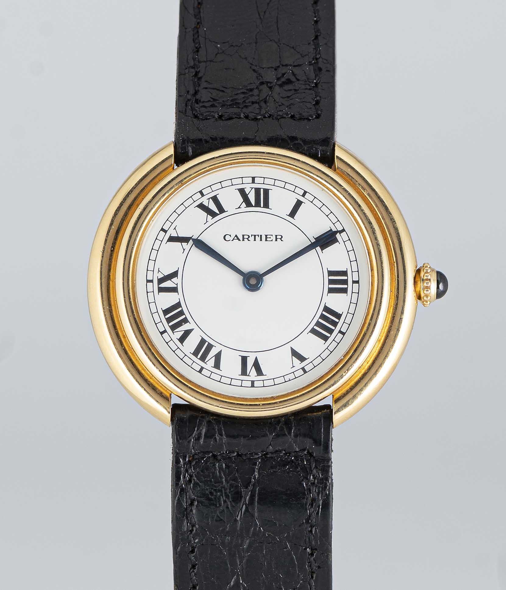 A RARE GENTLEMAN'S 18K SOLID GOLD CARTIER PARIS VENDOME "JUMBO" AUTOMATIC WRIST WATCH CIRCA 1970s,