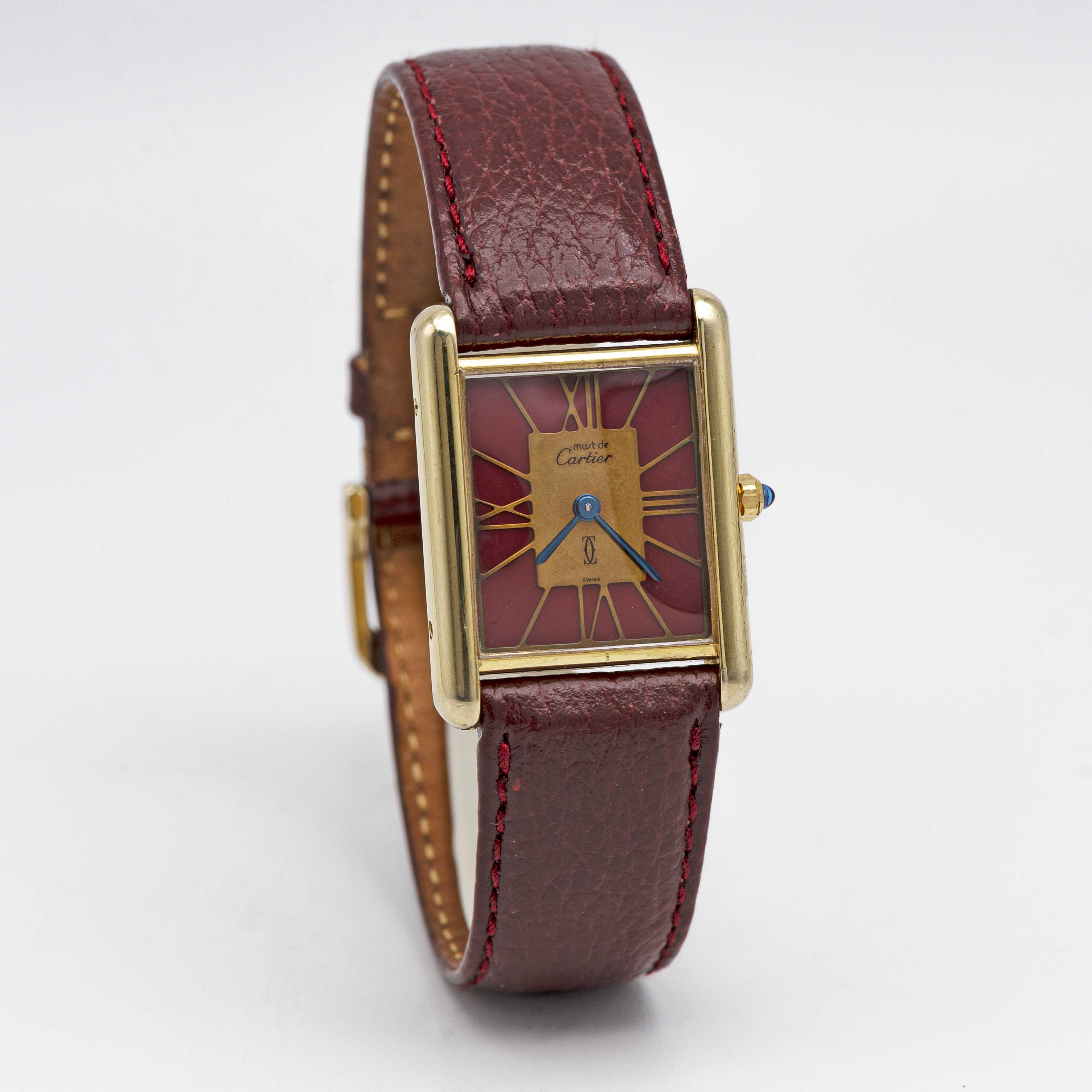 A SOLID SILVER GILT MUST DE CARTIER TANK WRIST WATCH CIRCA 1980s, REF. 55265 Movement: Quartz, - Image 3 of 6