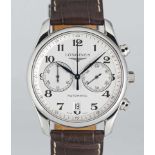 A GENTLEMAN'S STAINLESS STEEL LONGINES MASTER COLLECTION AUTOMATIC CHRONOGRAPH WRIST WATCH DATED