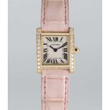 A LADIES 18K SOLID GOLD & DIAMOND CARTIER TANK FRANCAISE WRIST WATCH CIRCA 2000s, REF. 2385