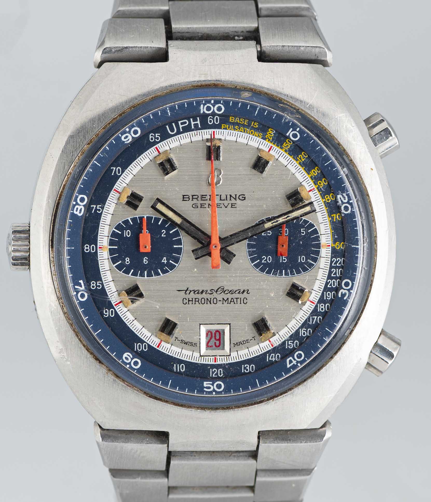 A GENTLEMAN'S STAINLESS STEEL BREITLING TRANSOCEAN CHRONO-MATIC CHRONOGRAPH BRACELET WATCH CIRCA