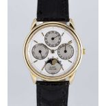 A GENTLEMAN'S 18K SOLID GOLD PIAGET GOUVERNEUR MOONPHASE TRIPLE CALENDAR AUTOMATIC WRIST WATCH CIRCA