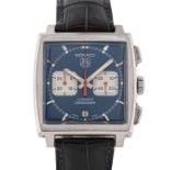 A GENTLEMAN'S STAINLESS STEEL TAG HEUER MONACO "STEVE MCQUEEN" AUTOMATIC CHRONOGRAPH WRIST WATCH