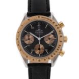 A GENTLEMAN'S SIZE STEEL & GOLD OMEGA SPEEDMASTER REDUCED AUTOMATIC CHRONOGRAPH BRACELET WATCH CIRCA