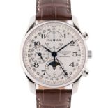 A GENTLEMAN'S STAINLESS STEEL LONGINES MASTER COLLECTION AUTOMATIC MOONPHASE TRIPLE CALENDAR
