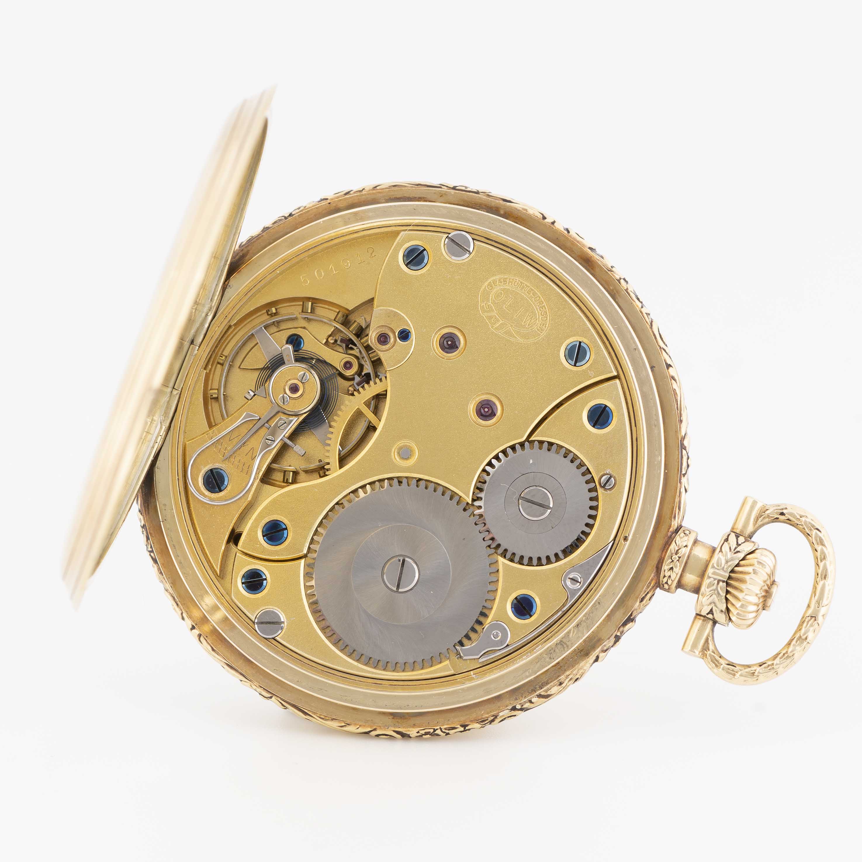 A RARE GENTLEMAN'S SIZE 14K SOLID GOLD LANGE UHR GLASHUTTE FULL HUNTER POCKET WATCH DATED 1935, REF. - Image 6 of 11