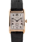 A GENTLEMAN'S SIZE 9CT SOLID GOLD ROLEX RECTANGULAR WRIST WATCH CIRCA 1930 Movement: 15J, manual