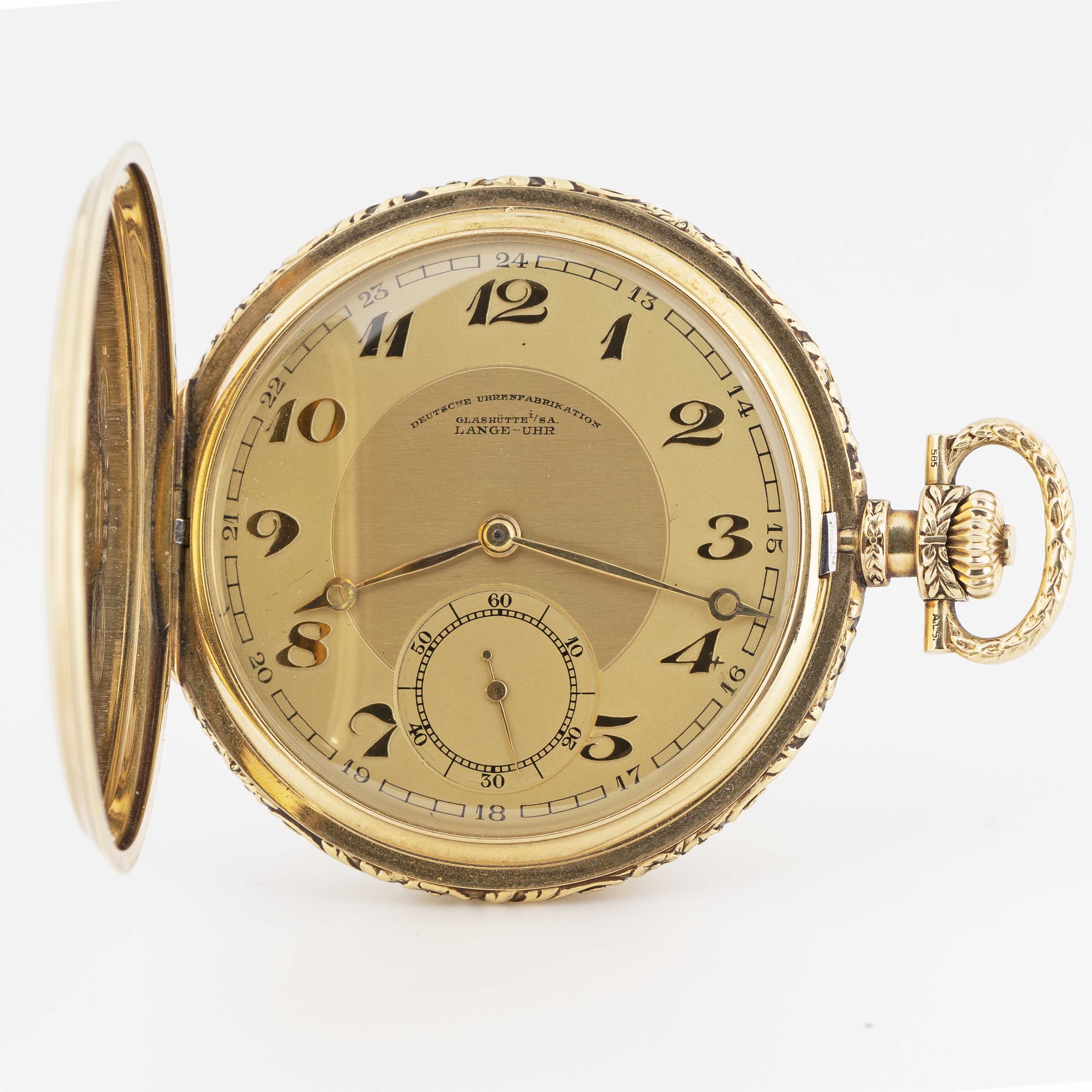 A RARE GENTLEMAN'S SIZE 14K SOLID GOLD LANGE UHR GLASHUTTE FULL HUNTER POCKET WATCH DATED 1935, REF. - Image 3 of 11