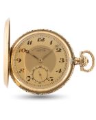 A RARE GENTLEMAN'S SIZE 14K SOLID GOLD LANGE UHR GLASHUTTE FULL HUNTER POCKET WATCH DATED 1935, REF.