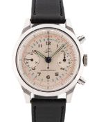 A GENTLEMAN'S LARGE SIZE STAINLESS STEEL NIMER ANTIMAGNETIC WATERPROOF CHRONOGRAPH WRIST WATCH CIRCA