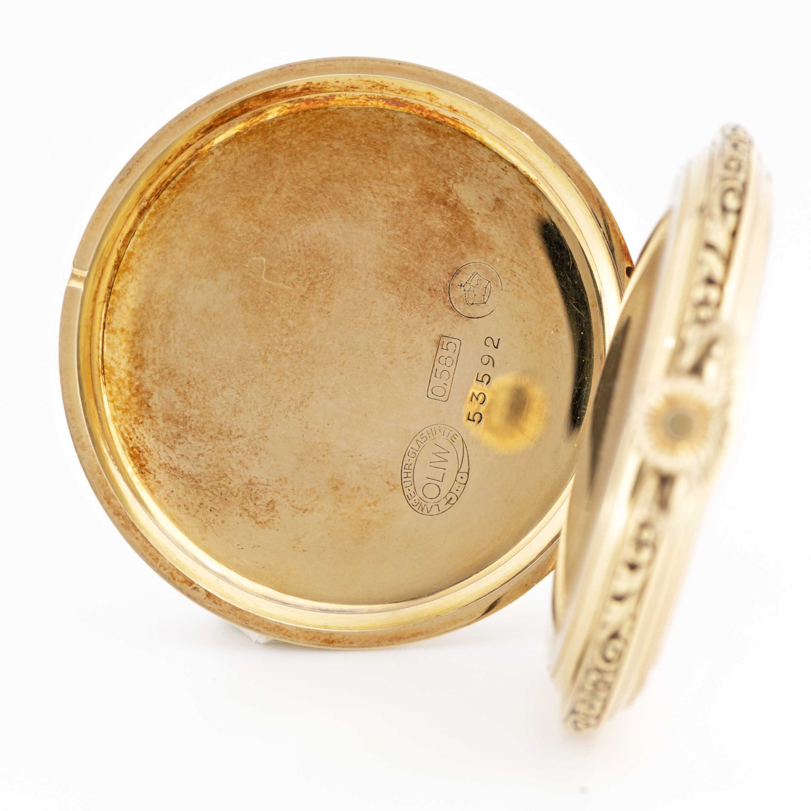 A RARE GENTLEMAN'S SIZE 14K SOLID GOLD LANGE UHR GLASHUTTE FULL HUNTER POCKET WATCH DATED 1935, REF. - Image 9 of 11