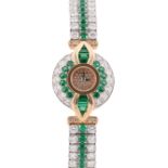 A FINE & RARE LADIES 18K SOLID GOLD, DIAMOND & EMERALD AUDEMARS PIGUET BRACELET WATCH CIRCA 2000