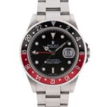 A GENTLEMAN'S SIZE STAINLESS STEEL ROLEX OYSTER PERPETUAL DATE GMT MASTER II "COKE" BRACELET WATCH