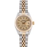 A LADIES STEEL & GOLD ROLEX OYSTER PERPETUAL DATEJUST BRACELET WATCH CIRCA 1980, REF. 6917/3 WITH