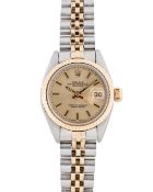 A LADIES STEEL & GOLD ROLEX OYSTER PERPETUAL DATEJUST BRACELET WATCH CIRCA 1980, REF. 6917/3 WITH