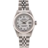 A LADIES STEEL & WHITE GOLD ROLEX OYSTER PERPETUAL DATEJUST BRACELET WATCH CIRCA 1994, REF. 69174