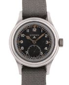 A GENTLEMAN'S STAINLESS STEEL BRITISH MILITARY LONGINES W.W.W. WRIST WATCH CIRCA 1945, PART OF