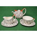 Midwinter Zambesi teapot together with milk jug, teacup, two saucers and side plate having zebra