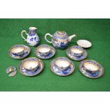 18th/19th century blue and white teaset decorated with Oriental scenes of buildings and volcano with