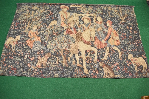 AP Paris Panneaux Gobelins, 20th century wall hanging tapestry having figures, animals and trees