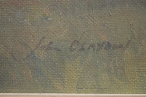 John Claydon, oil on board of poachers setting up nets on a hillside, signed bottom left, in - Image 2 of 2