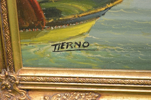 Tierno, oil on canvas of a Venetian scene with boats on the water and St Marks Square beyond, signed - Image 2 of 2