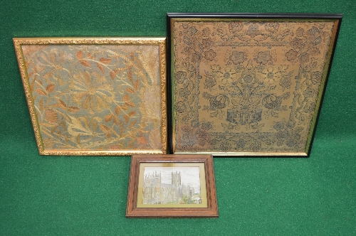 Two floral needleworks in glazed frames - 18.75" x 19.75" and 22.5" x 21.75" together with one other