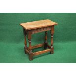 20th century oak joint style stool having rectangular top and supported on block and turned