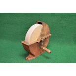 Circular grit stone sharpening wheel having cast iron housing with side crank handle the casing