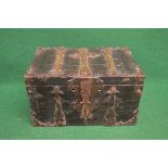 Late 20th century metal bound bottle chest the top opening to reveal six baize lined bottle
