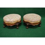 Pair of Victorian walnut foot stools of circular form standing on scrolled feet - 11.25" in dia