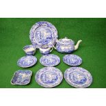 Quantity of blue and white decorated Spode china to comprise: teapot, milk jug, sugar bowl, two