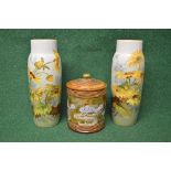 Royal Doulton No. 5401 Art Nouveau decorated lidded jar - 5.75" tall together with a pair of Royal