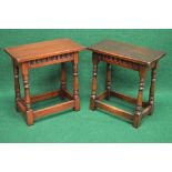 Pair of oak 20th century joint style coffin stools having rectangular tops supported on block and