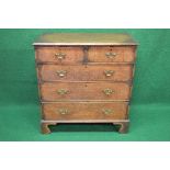 19th century mahogany chest of drawers the top having moulded edge over two short and three long