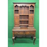 19th century oak dresser the top section having moulded cornice over a pierced frieze and having a