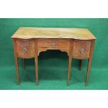 Mahogany writing table having double bowed front the top having inlaid border with moulded edge over
