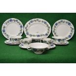 Near complete Susie Cooper Art Nouveau C2072 blue pattern tea and dinner service to comprise: two