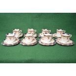 Standard China Tudor shape part teaset having floral and blue borders on a white ground to comprise: