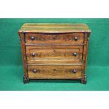 19th century mahogany Continental chest of drawers having shaped top with moulded edge over three