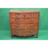 Georgian mahogany bow fronted chest of drawers having two short and three long graduated drawers