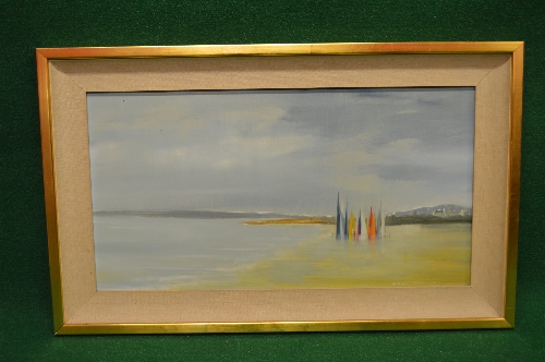Gerald Parkinson, painting on board entitled Sailing Boats On A Beach and dated 1966, signed