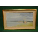 Gerald Parkinson, painting on board entitled Sailing Boats On A Beach and dated 1966, signed