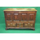 19th century oak mule chest the top lifting to reveal left hand candle box with drawer and storage