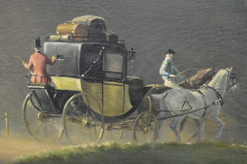 Leigh Pemberton, oil on board of horse and carriage leaving a manor and heading towards mountains, - Image 3 of 3