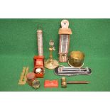 Quantity of nautical and other items to include: brass ships table lamp, reproduction gimbal clock